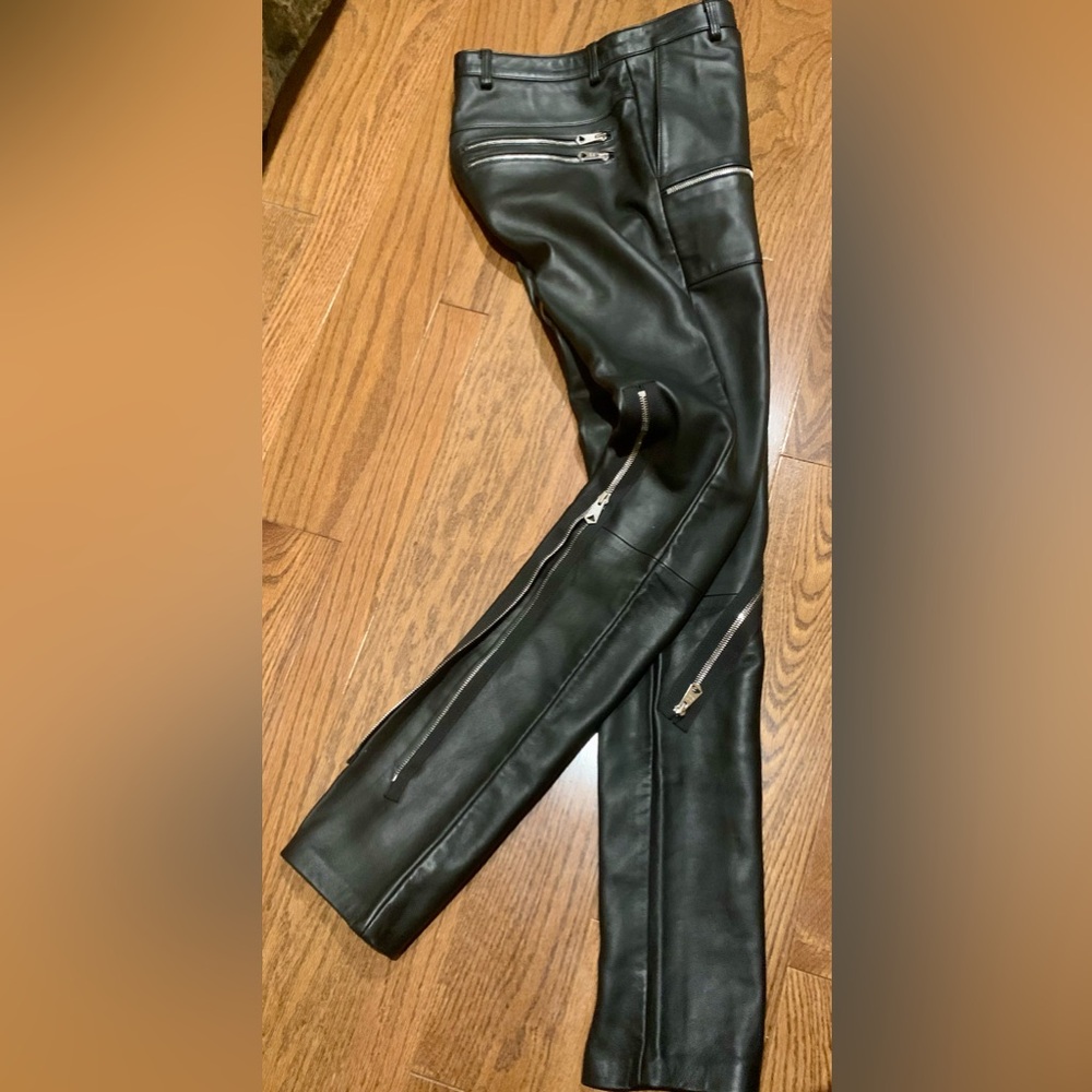Paul Smith *RARE* Moto Leather Trousers Size 30/31 Silver Zips “Look 46” AW19